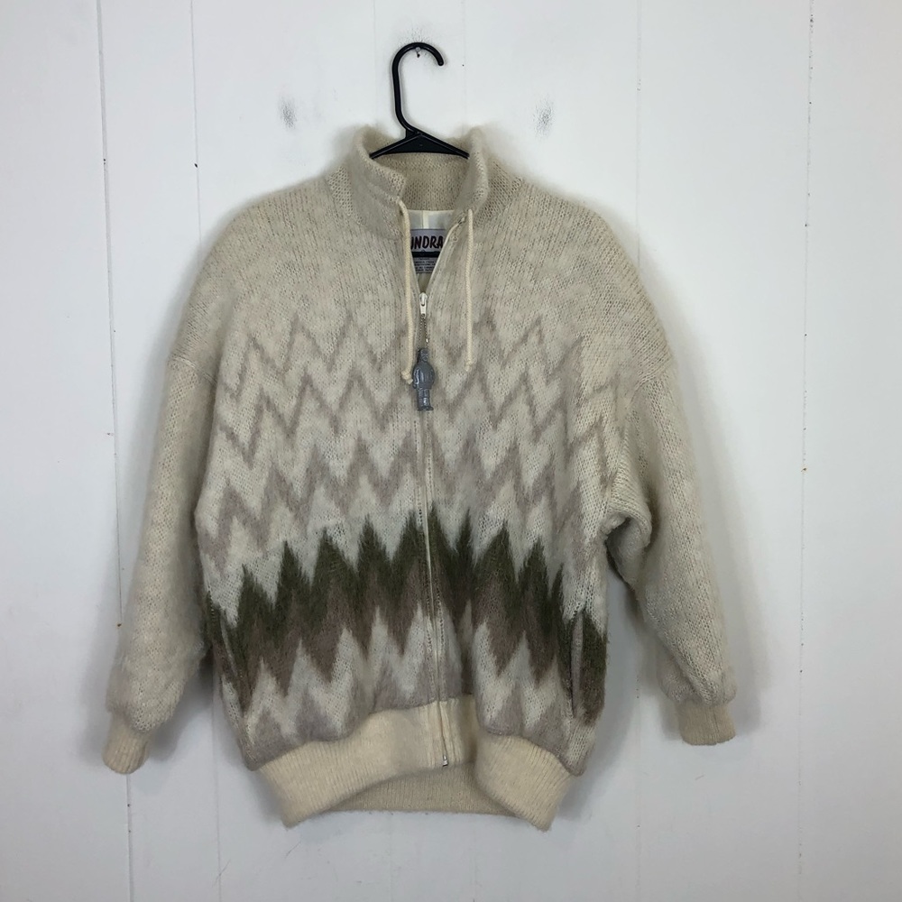 Vintage Tundra Wool Full Zip‎ Bomber Jacket Zig Zag Pattern Sz M